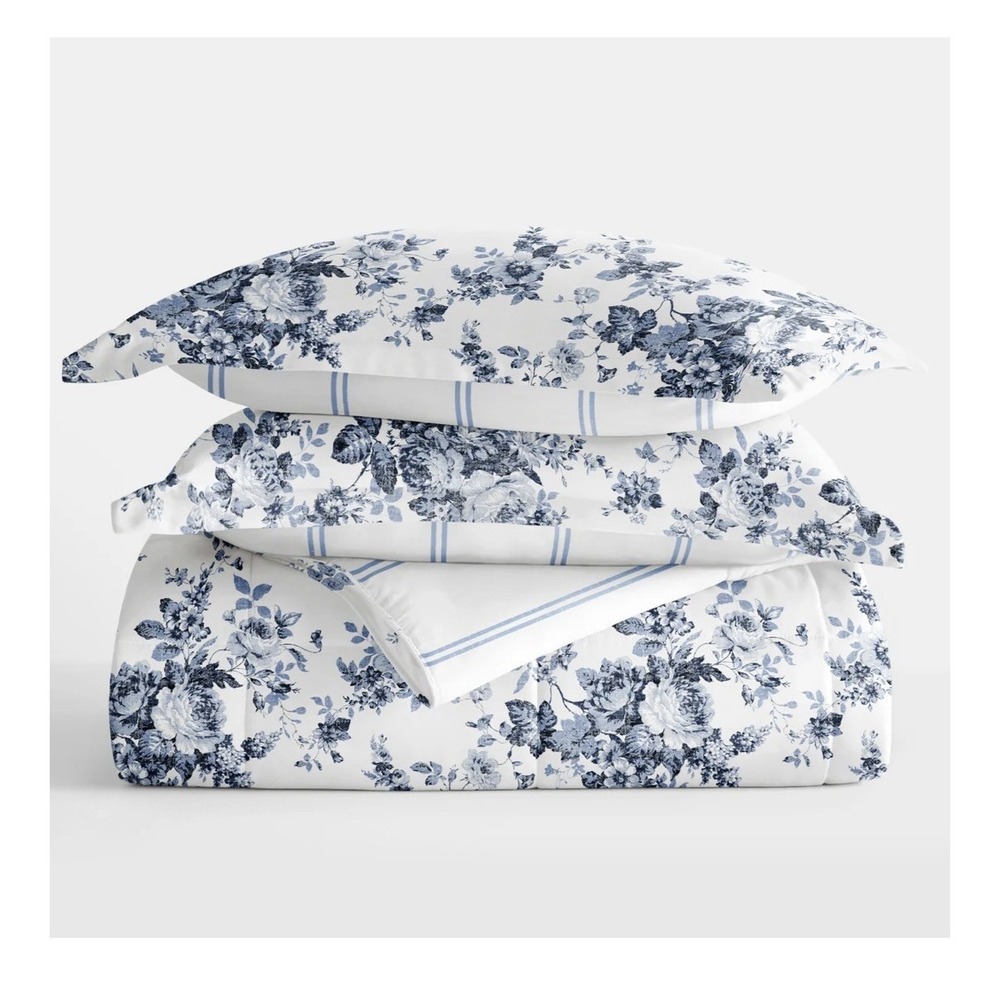 Reversible Floral Botanical Seersucker Breathable Comforter Set Queen 3 Pc $139 - Picture 3 of 6
